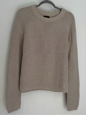 Quince Neutral Cream Beige Fisherman Crew Neck Knit Sweater
